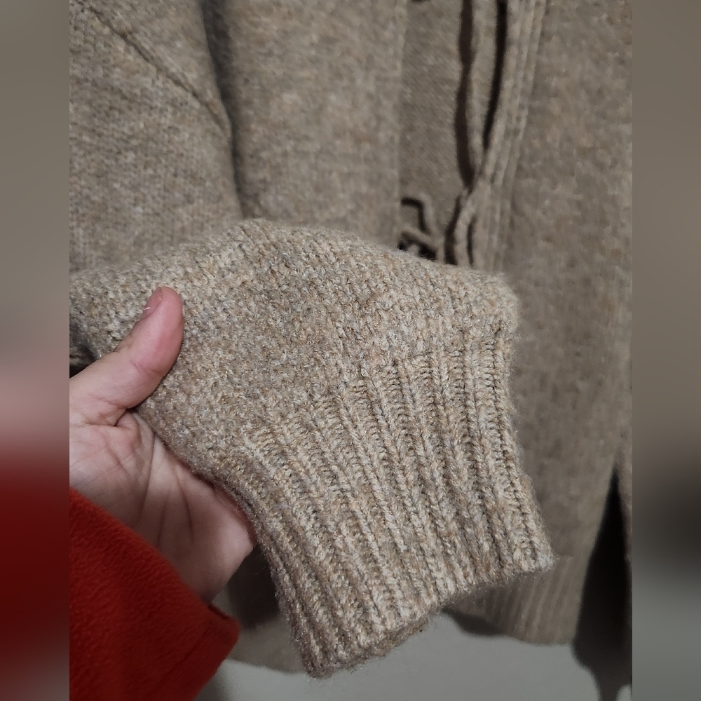 Oversized Tan Front Bow Tie Cardigan Sweater Size Medium Girly - Picture 4 of 7